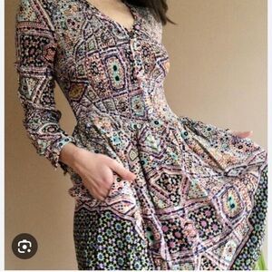 Anthropologie Maeve Tied Amethyst Bohemian Multicolor Patterned Dress smoked